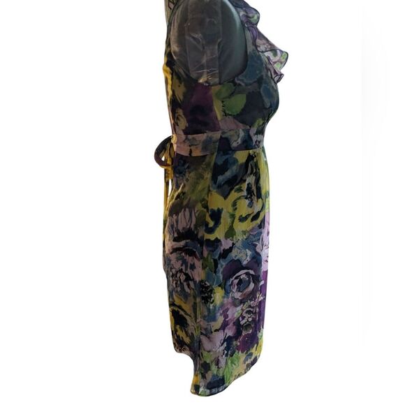 Ann Taylor Loft Womens Dress Size 0 Petite Floral Watercolor Ruffle Neck - Picture 3 of 4